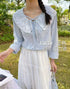 Floral Print Lace Pinter Pan Collar Long Sleeves Korean Tops
